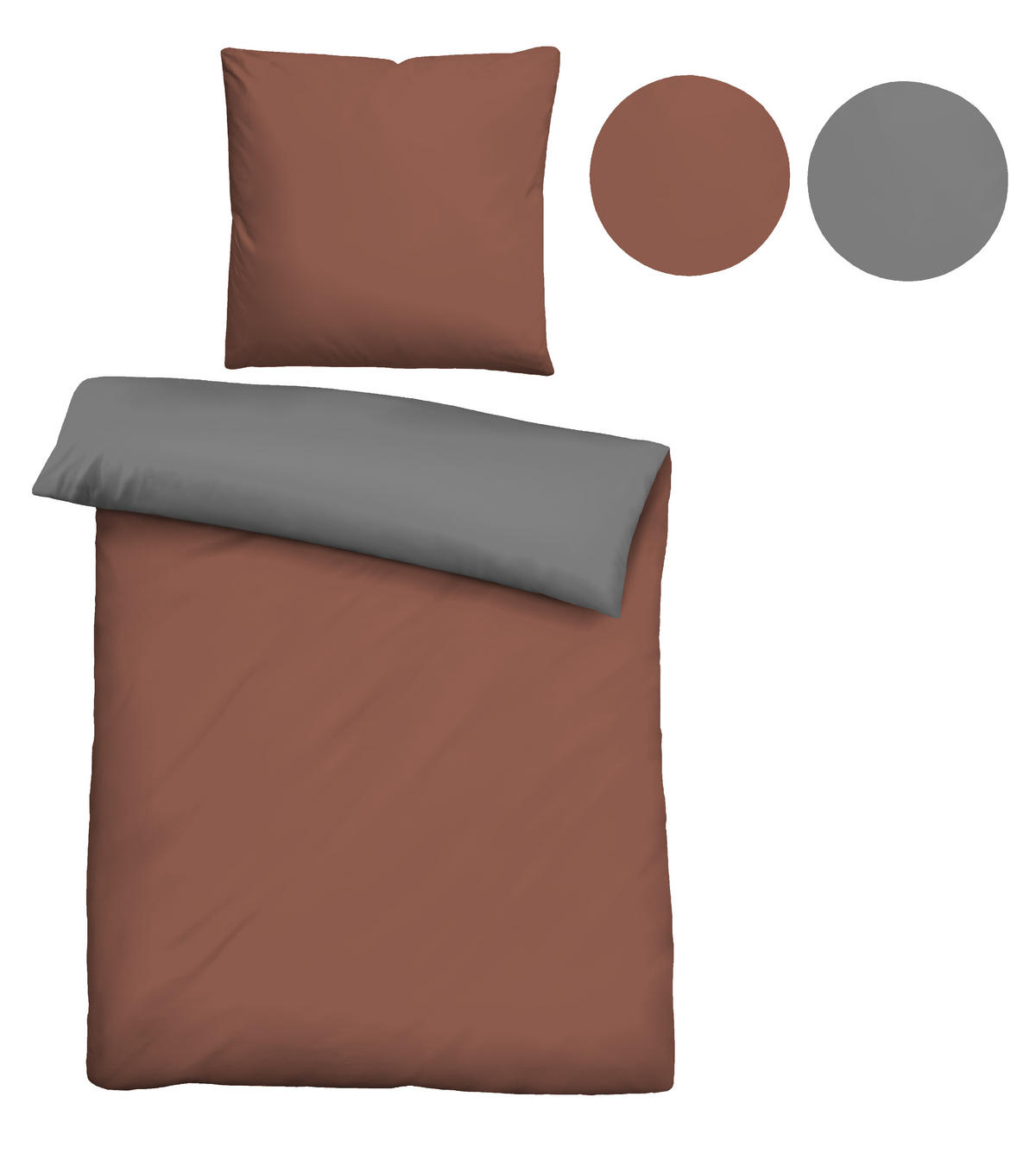 BETTWÄSCHE-GARNITUR Linon UNI kardinal, 155x220 cm + 80x80 cm - Dunkelrot, Textil (155/220cm) - biberna