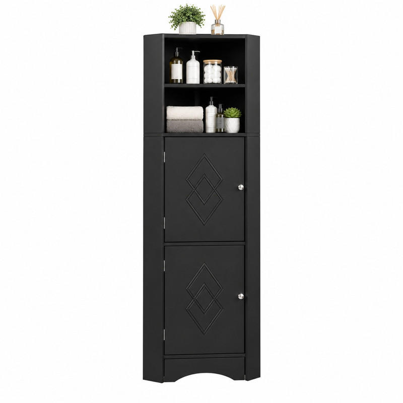 BADSCHRANK Eckschrank mit Ablagefächern 36,5 x 36,5 x 155 cm Schwarz - Schwarz, Holzwerkstoff (36.5/155/36.5cm) - Beauniv