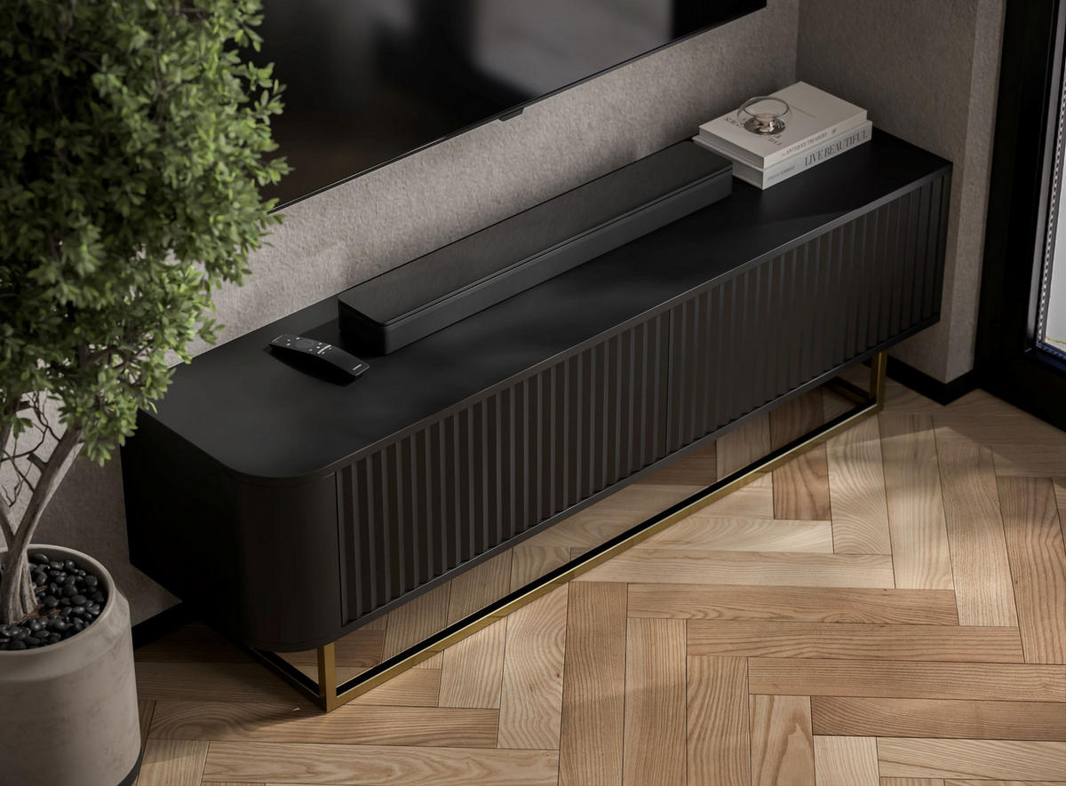TV STOLÍK Aurora čierny matný 140 cm s kovovým rámom - čierna, kov/kompozitné drevo (140/44/35cm) - Meble Lindner