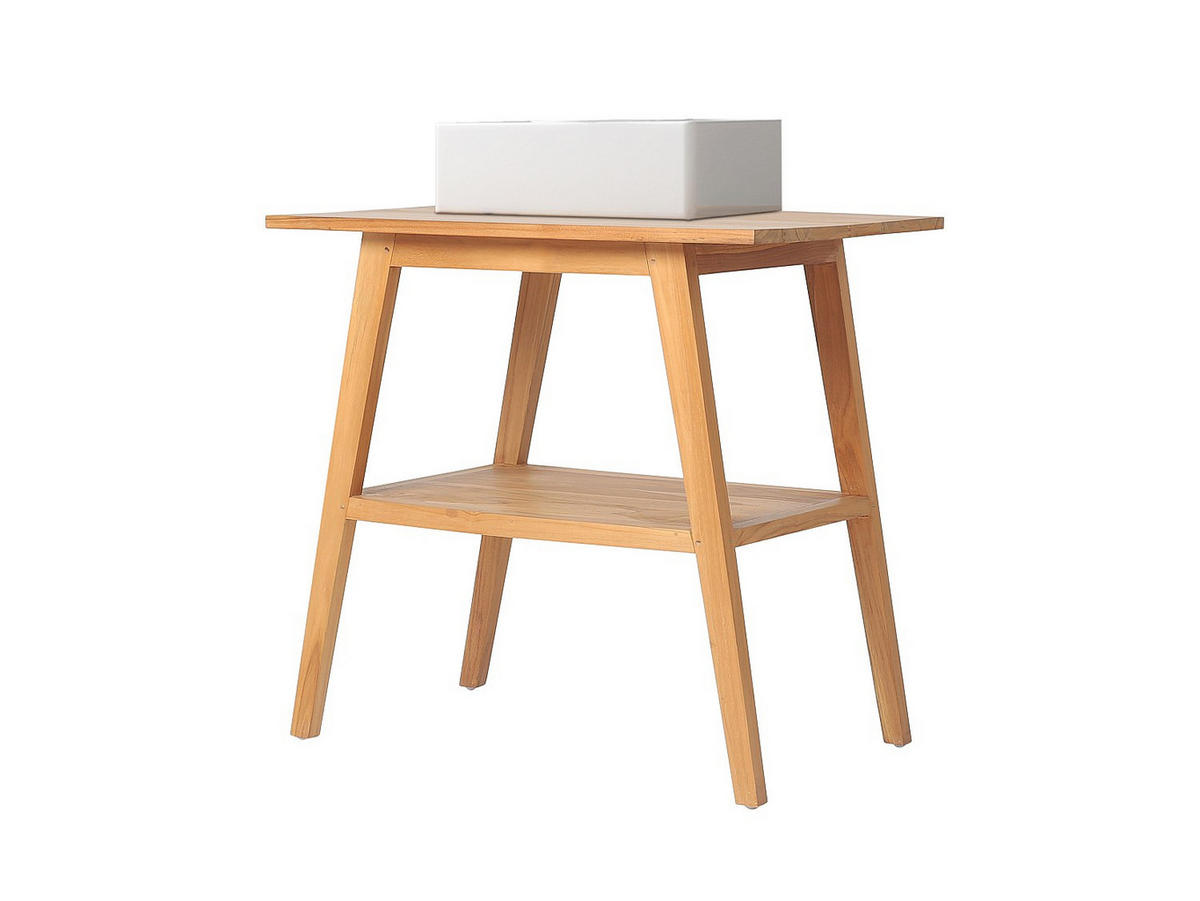 BADMÖBEL mit Einzelwaschbecken - Teakholz - 80 cm - BOBOTSARI - Naturfarben/Weiß, Keramik (80/76/55cm) - Vente-Unique