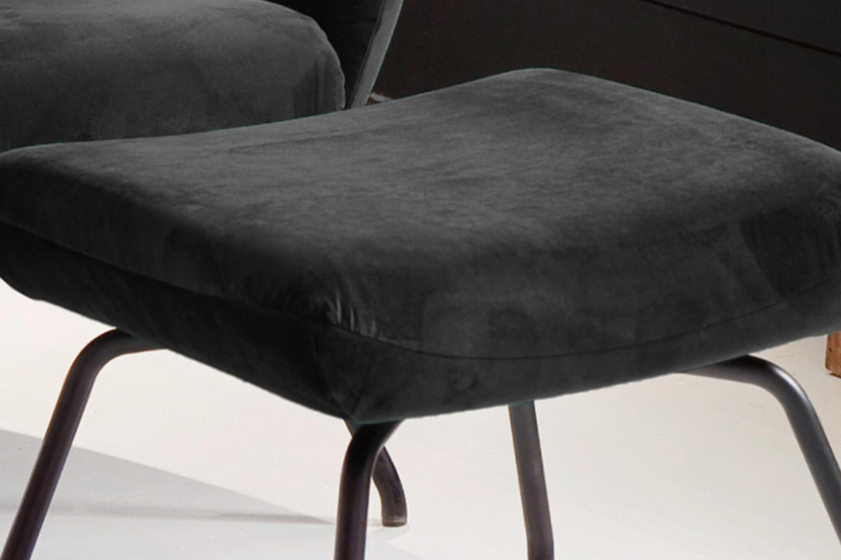 HOCKER LOTTE Schwarz Velvet - Schwarz, Textil/Metall (57/44/52cm) - KAWOLA