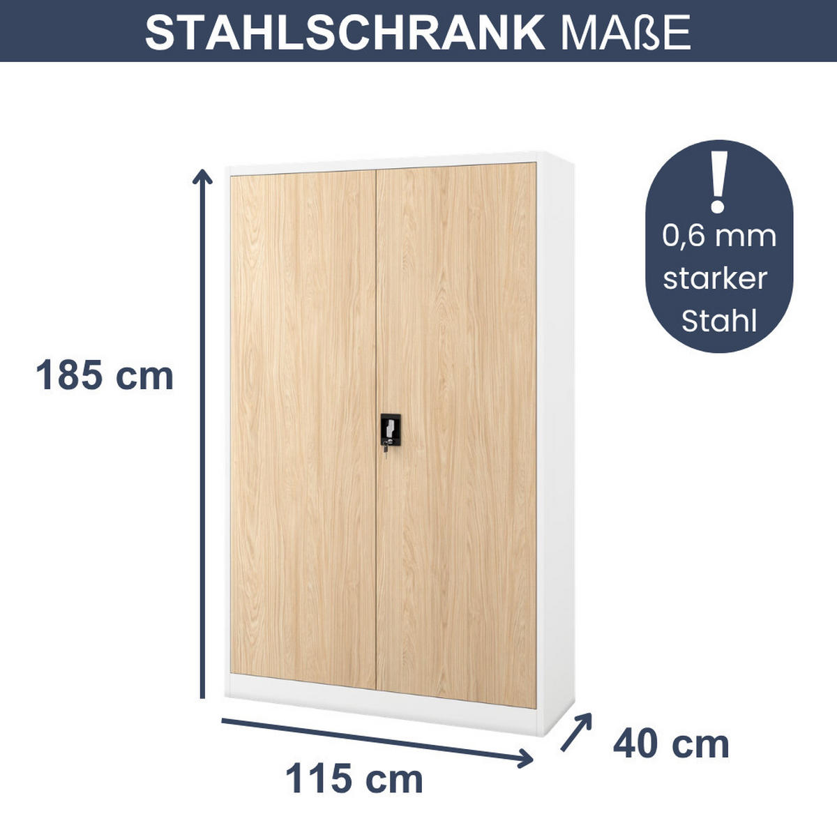 AKTENSCHRANK abschließbar KADO Flügeltüren 185x115x40cm Weiß-Sonoma Eiche - Weiß, Metall (115/185/40cm) - DELUKE