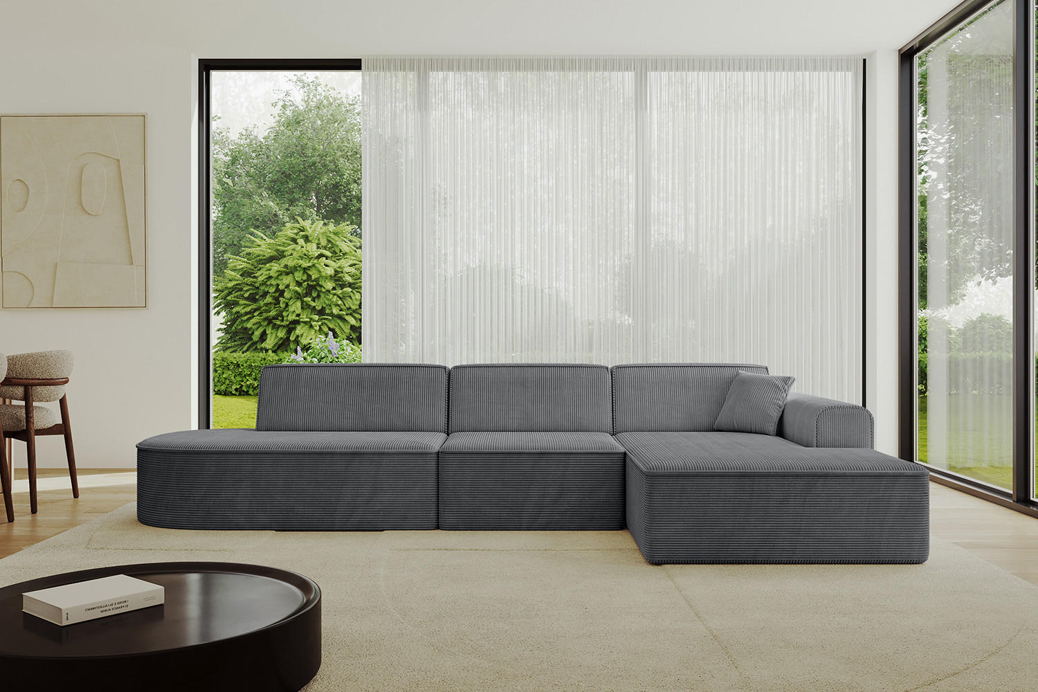 ECKSOFA Ottomane Rechts IREA-L2-v3 - 328x171x79 cm Duneklgrau - Dunkelgrau, Holzwerkstoff/Textil (171/328cm) - ALTDECOR