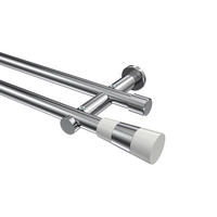 GARDINENSTANGEN-SET Platon Tanara 360 cm (geteilt in 2 x 180 cm), 2-läufig (ohne Ringe), 20 mm Ø Chrom - Chromfarben/Weiß, Metall (360cm) - INTERDECO
