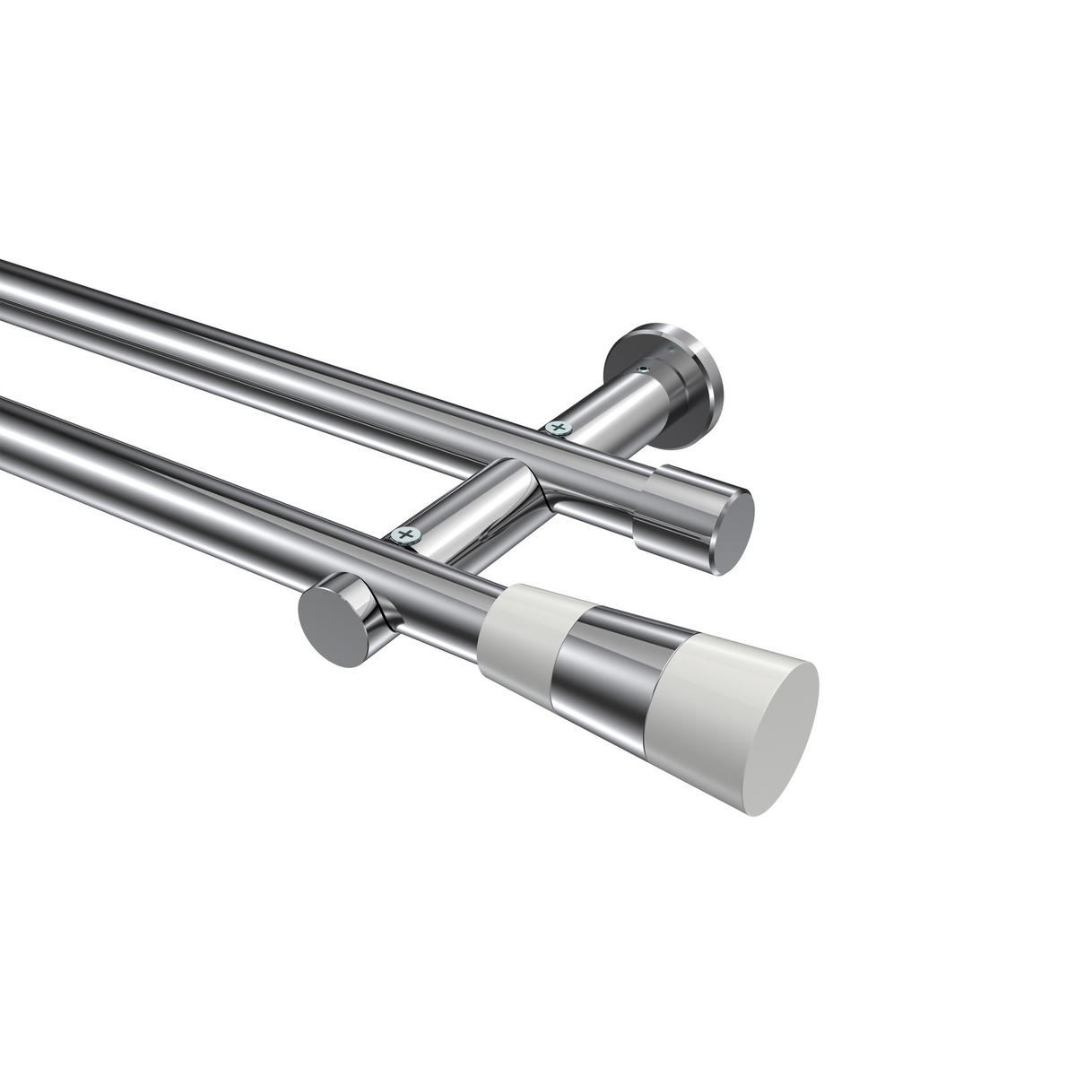 GARDINENSTANGEN-SET Platon Tanara 360 cm (geteilt in 2 x 180 cm), 2-läufig (ohne Ringe), 20 mm Ø Chrom - Chromfarben/Weiß, Metall (360cm) - INTERDECO