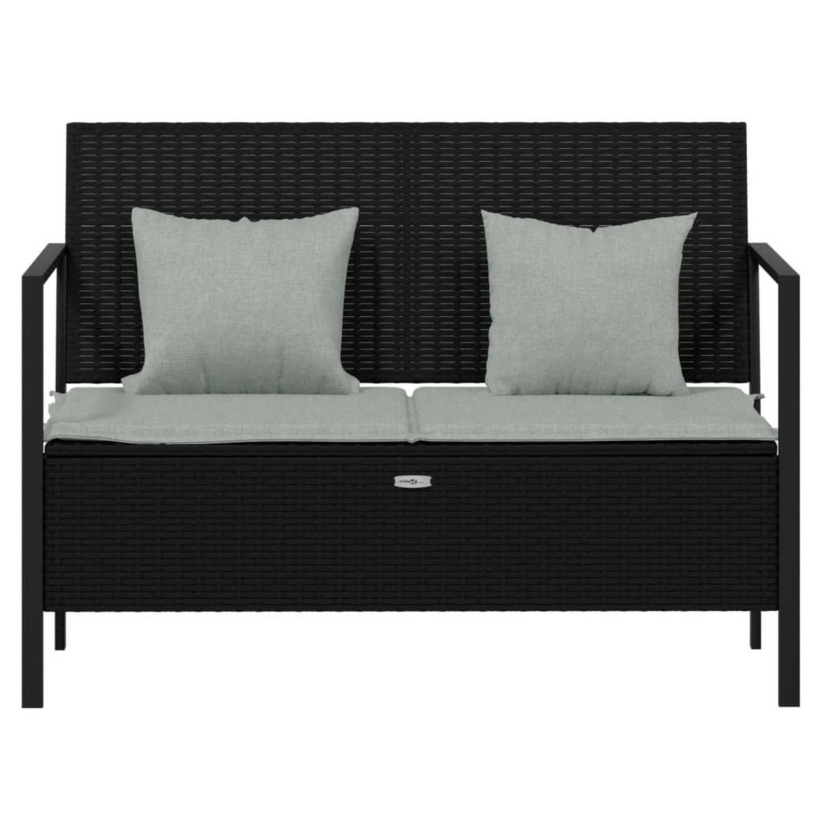 GARTENBANK mit Stauraum und Hellgrau Kissen, 2-Sitzer, 112/59/82,5 cm, aus Poly Rattan und Stahl, in Schwarz - Schwarz, Kunststoff (112/82.5/59cm) - vidaXL