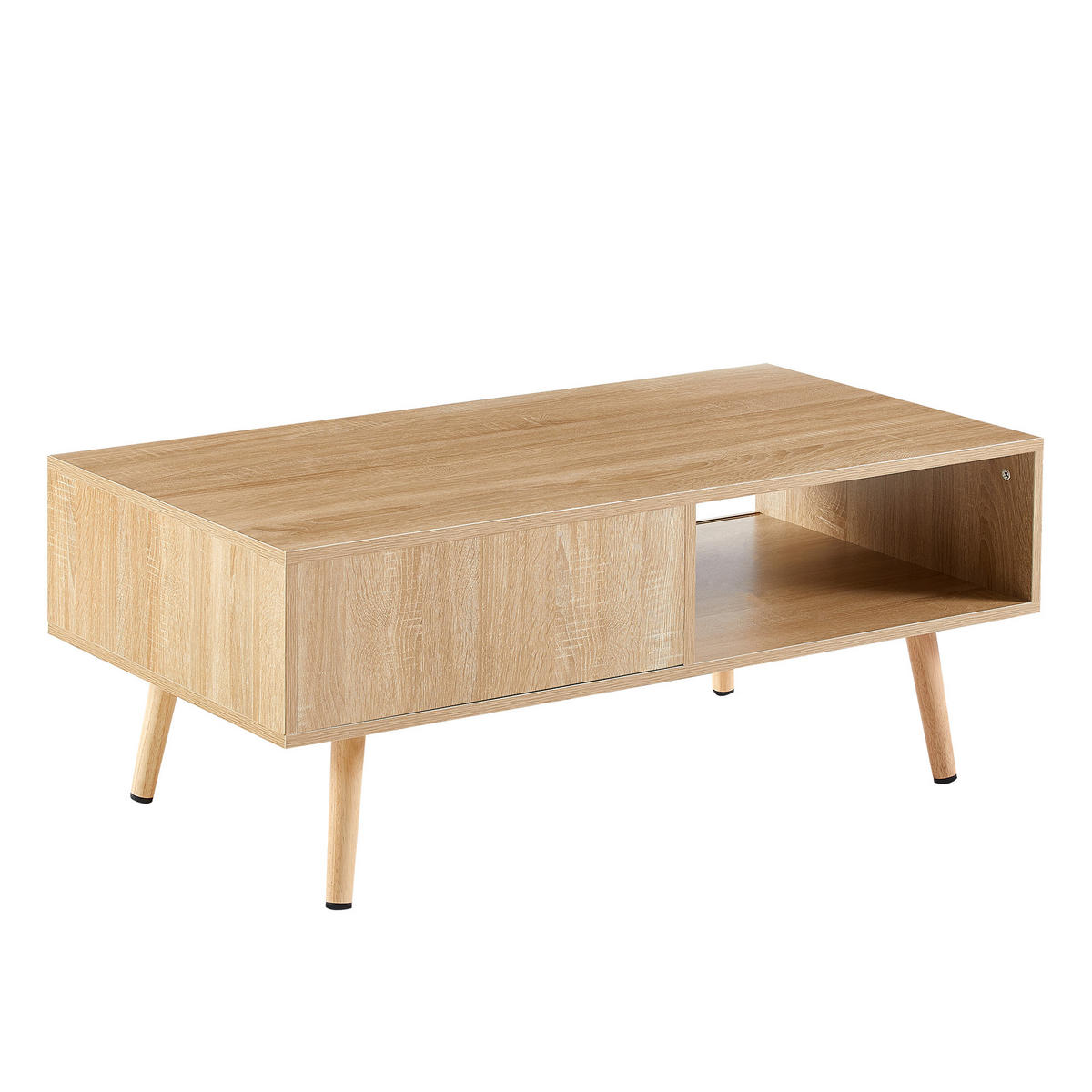 KONFERENČNÍ STŮL v přírodní barvě, ratanový stolek s posuvnými dvířky, do obývacího pokoje, 105 × 55 × 40 cm - přírodní, kompozitní dřevo (55/105/40cm) - STILVORA