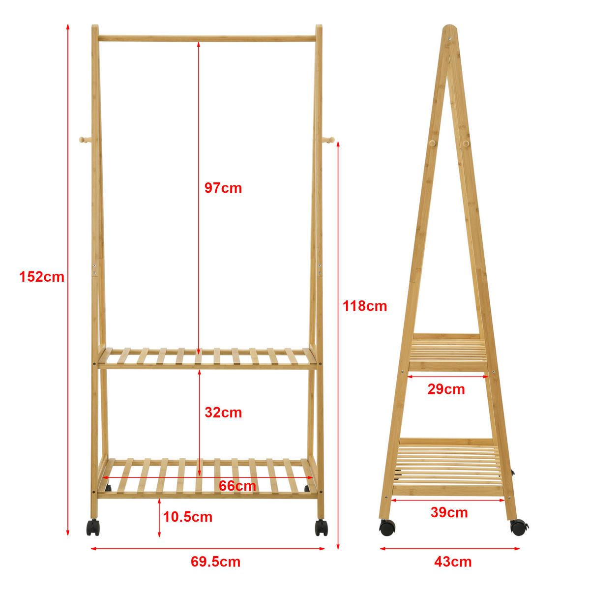 GARDEROBENSTÄNDER Öckerö - Naturfarben, Holz (69.5/152/43cm) - [en.casa]