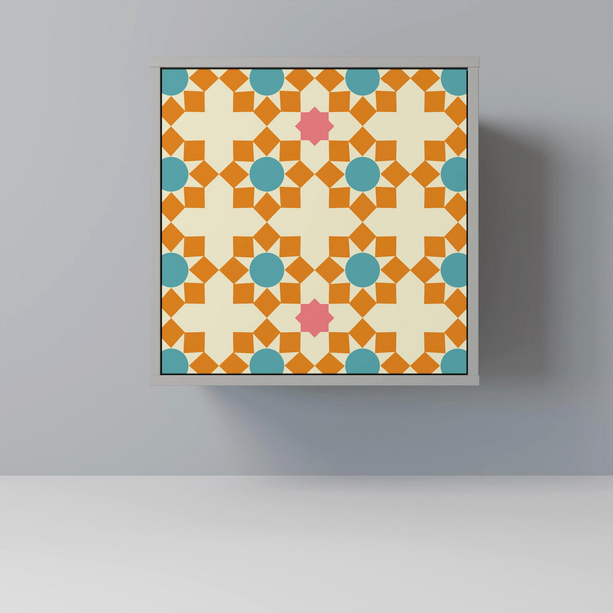 SIDEBOARD FLORAL DECOR, Grau, 57,5x42x57,5 cm, Ohne Füße - Multicolor/Grau, Holzwerkstoff (57.5/57.5/42cm) - SpaceRebels