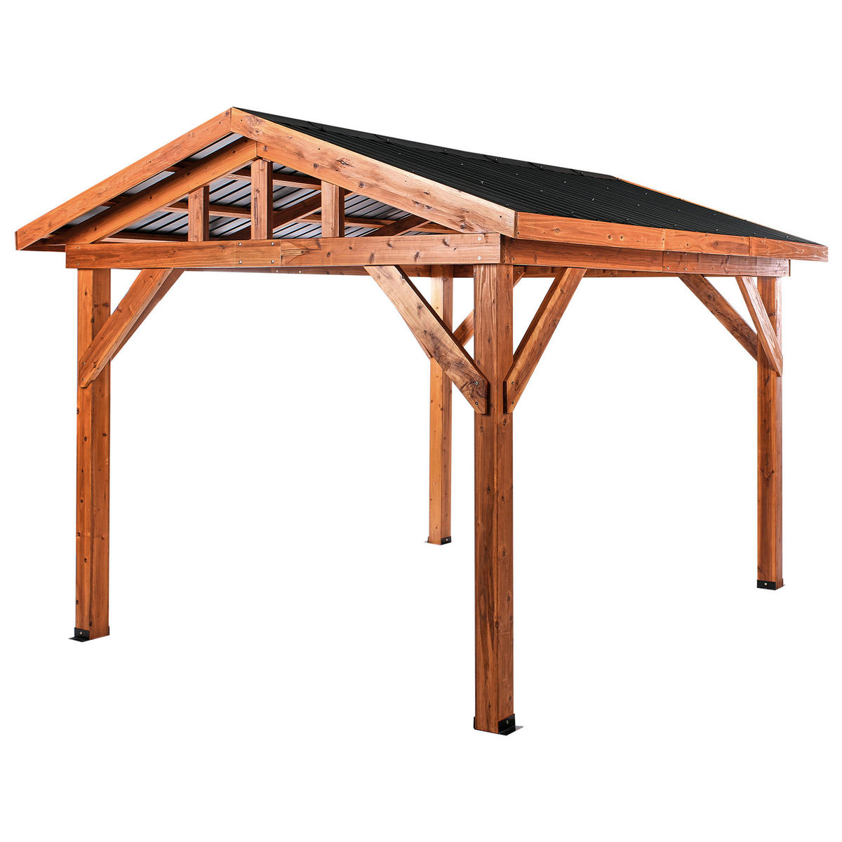 ZAHRADNÍ PAVILON Jedlové dřevo 296/350 cm Hnědý/Šedý Secchia - tmavě šedá/hnědá, dřevo (296/256/350cm) - Beliani