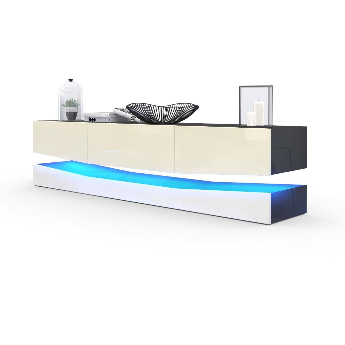 LOWBOARD City Fronten in Creme Hochglanz - Creme, Holzwerkstoff (178/48/39cm) - Vladon