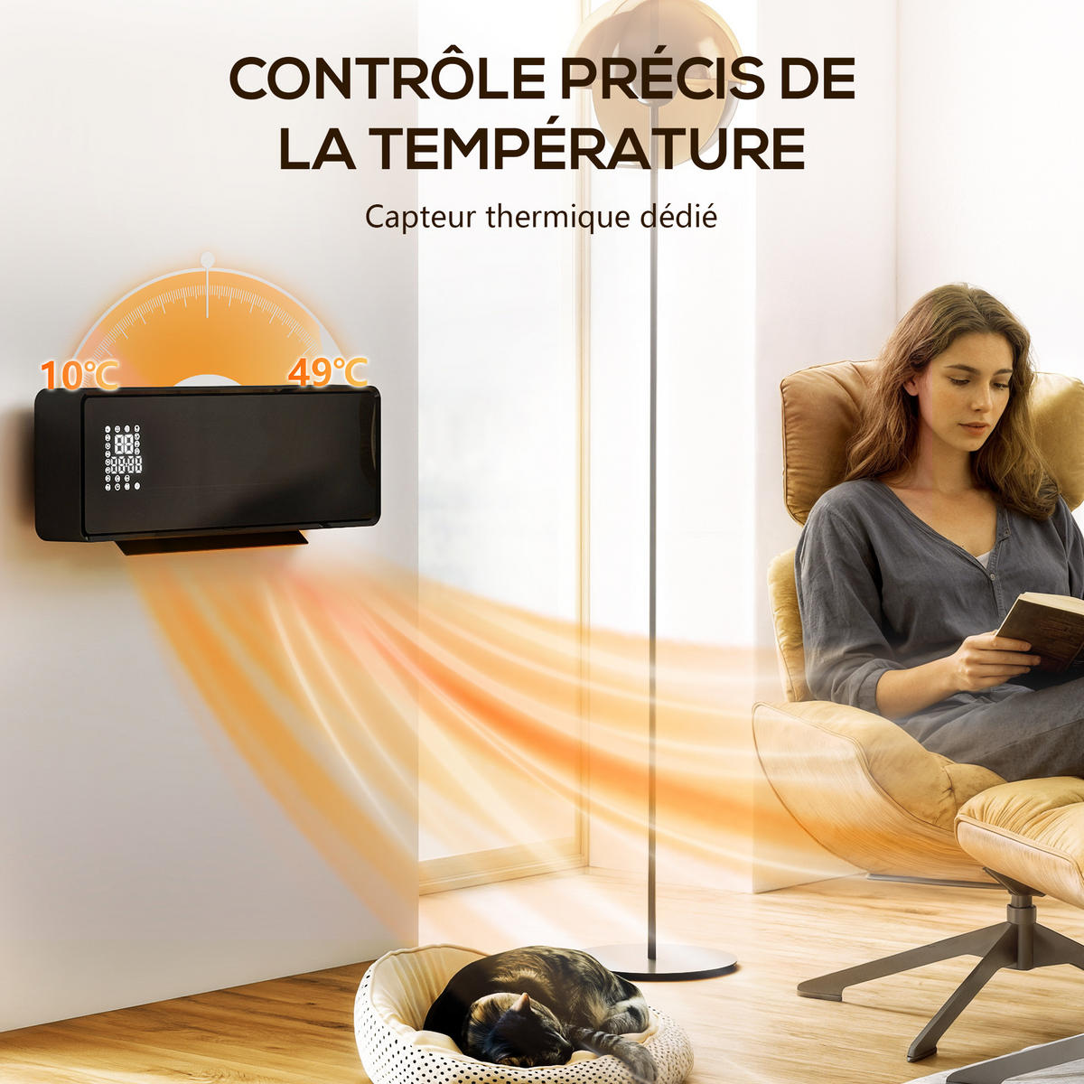 WANDHEIZLÜFTER DE-17062 Keramik PTC 1000/2000 W mit Timer Schwarz - Schwarz, Kunststoff (18.7/12.3/54cm) - ComfortXL