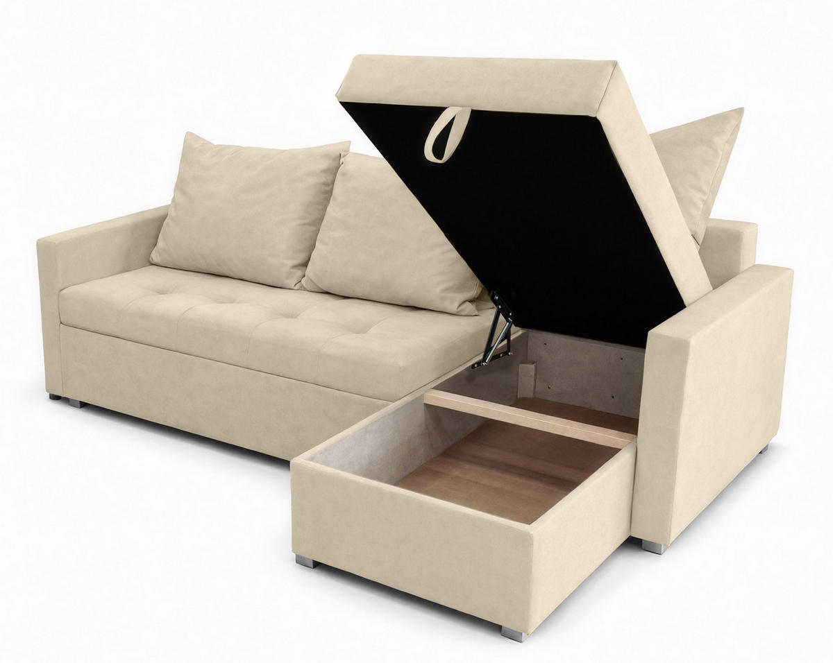 ECKSOFA Universelle L Form Elif Hellbraun 220/140/85 cm stilvolle mit Schlaffunktion - Hellbraun/Silberfarben, Kunststoff/Textil (220/140cm) - AX Living