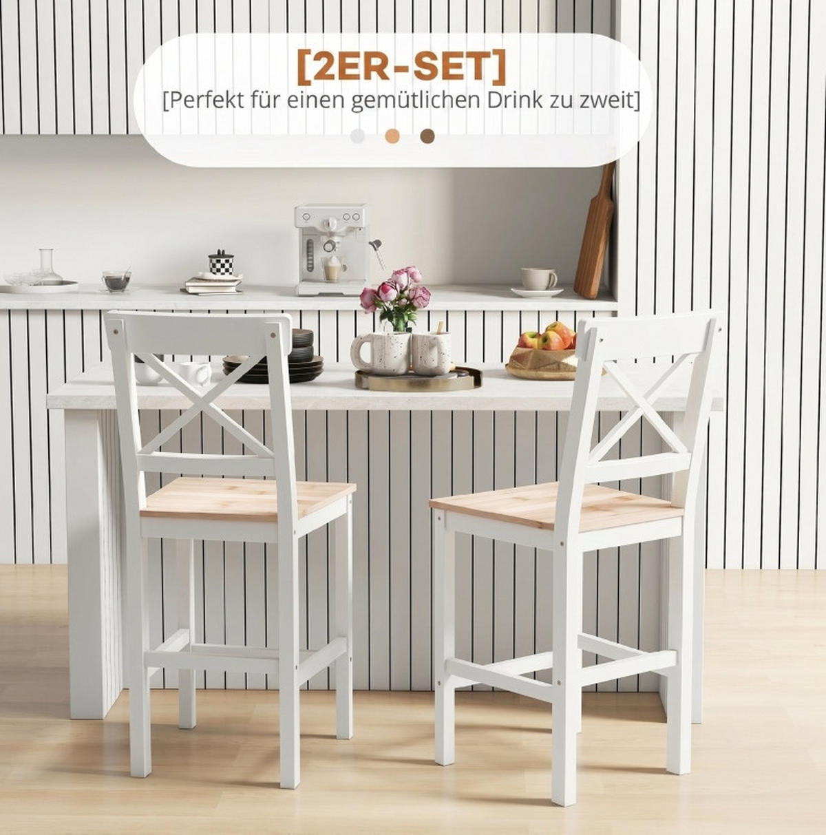 BARHOCKER 2er-Set aus massivem Kiefernholz mit Lehne und Fußstütze 41/46/97,5 cm - Naturfarben, Holz (41/97.5/46cm) - MIVRAY