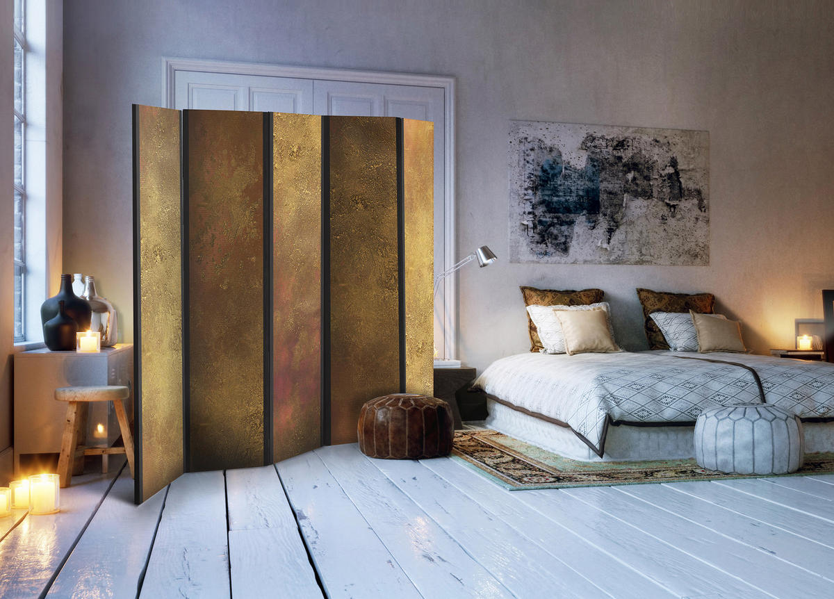 PARAVENT Akustik 5-tlg 225x172 cm Metallischer Beton - Braun, Holz/Textil (225/172/3cm) - Muralo