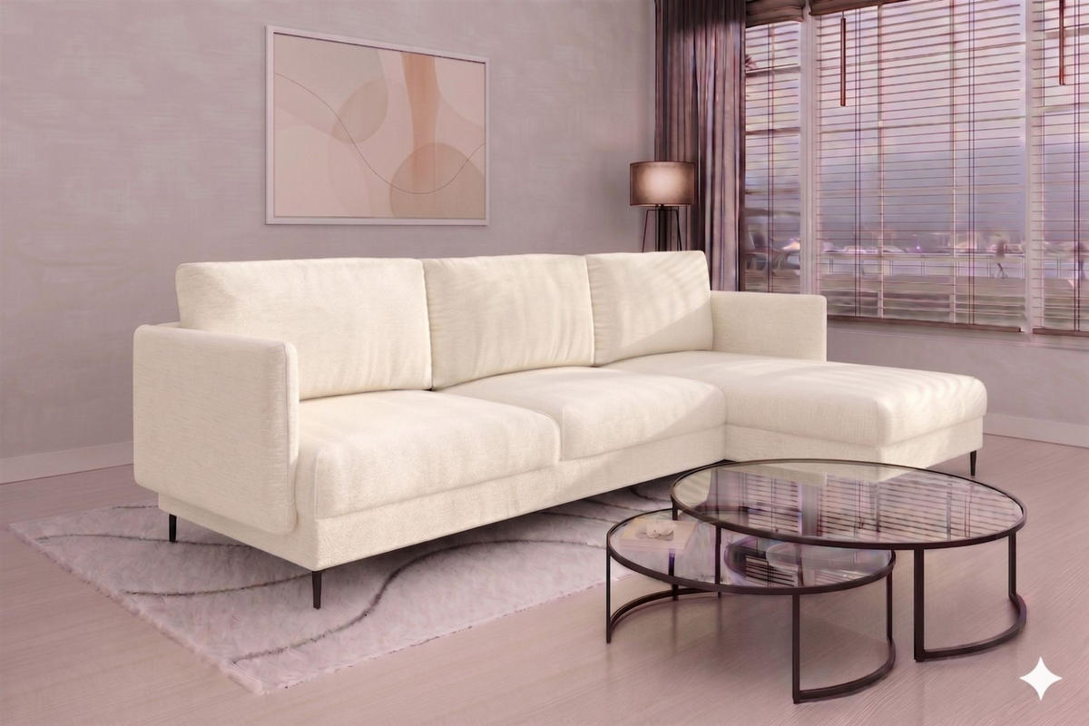 ECKSOFA Helmer In Stoff Vibe - Creme, Holzwerkstoff/Textil (293/164cm) - Fun Möbel