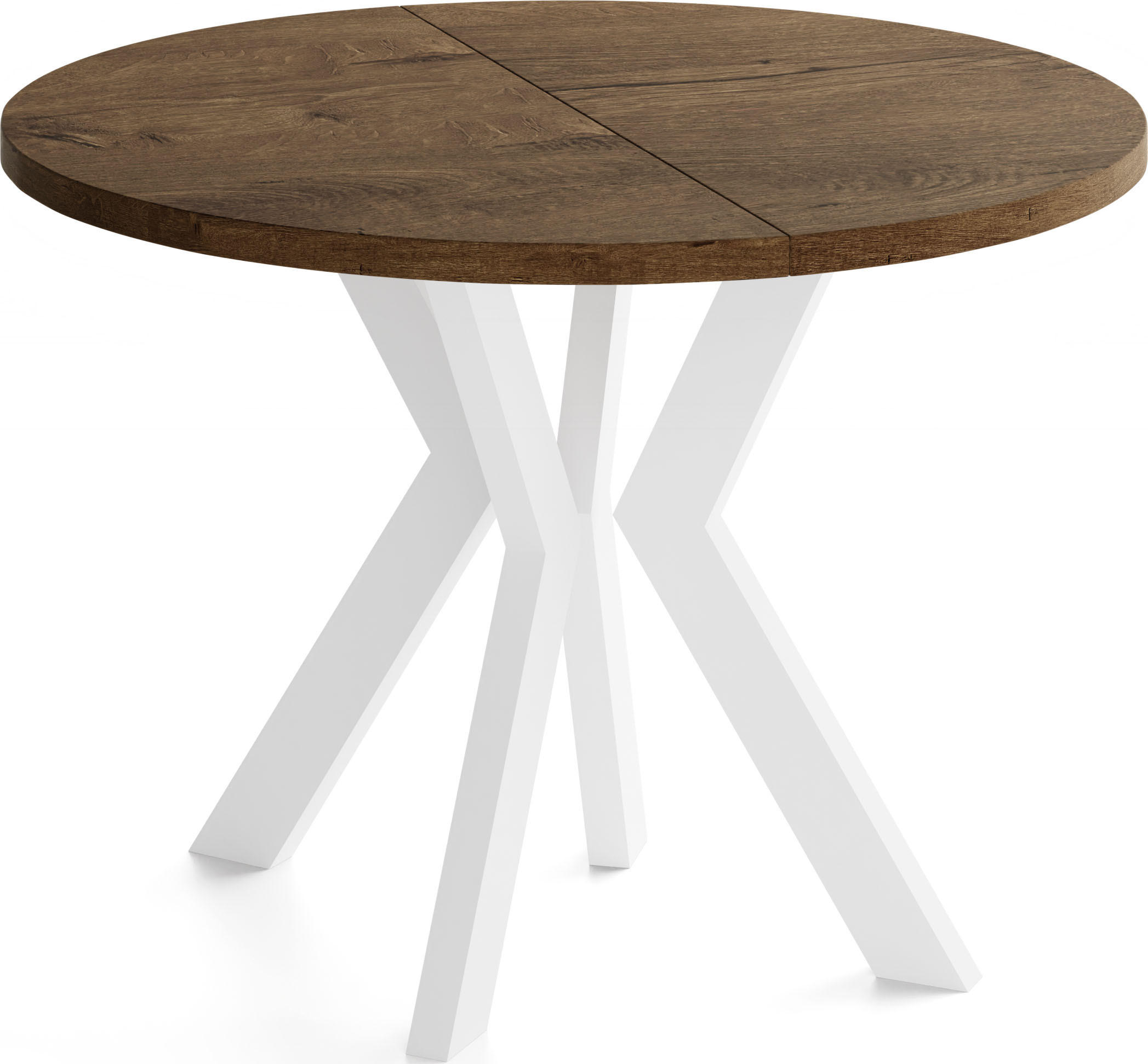 ESSTISCH Savio Weiß rund ausziehbar verlängerbar, Eiche Braun Rustikal 90-190/90/77 cm - Alteiche/Weiß, Holz/Holzwerkstoff (90/90/77cm) - WFL GROUP