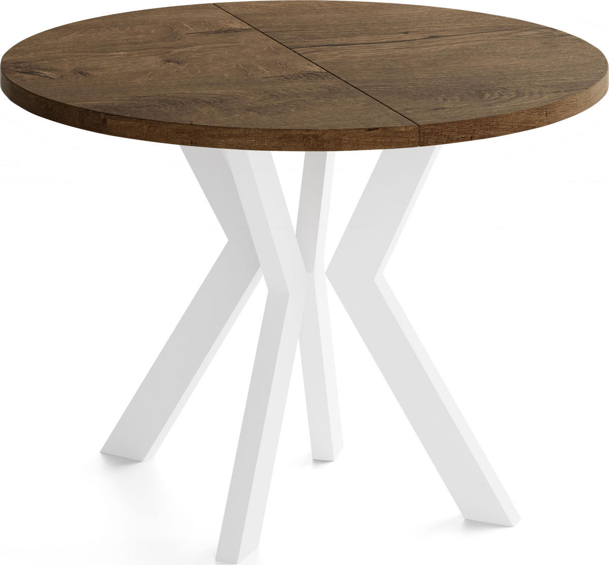 ESSTISCH Savio Weiß rund ausziehbar verlängerbar, Eiche Braun Rustikal 90-190/90/77 cm - Alteiche/Weiß, Holz/Holzwerkstoff (90/90/77cm) - WFL GROUP