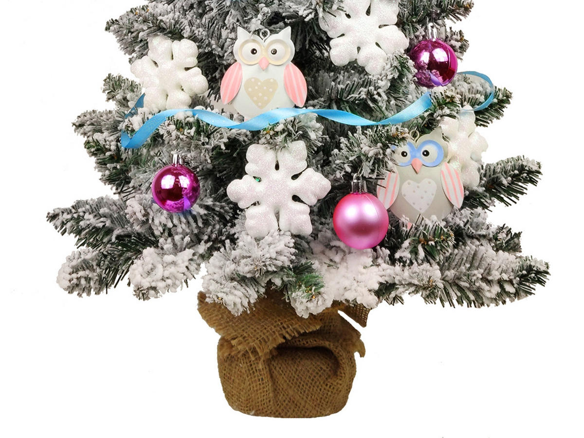 LAALU WEIHNACHTSBAUM geschmückt künstlich EULE 60 cm mit LED-BELEUCHTUNG IM TOPF - Blau/Weiß, Kunststoff (60cm) - LAALU