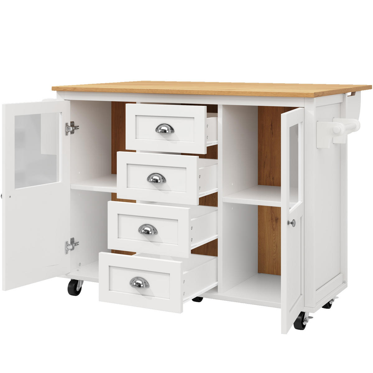 KÜCHENINSEL 137,9/73/92,5 cm weiß aus MDF und Metall mit Klapptisch - Weiß, Holzwerkstoff (137.9/92.5/73cm) - OKWISH
