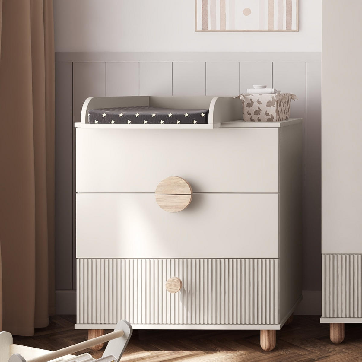 WICKELTISCHE Bebella - Mintgrün, Naturmaterialien (48/90/80cm) - kiki design