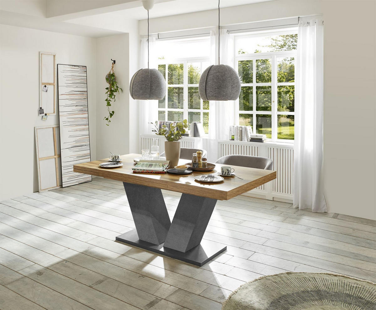 ESSTISCH ausziehbar Elena 160x90x76 Graphit/Plankeneiche - Braun, Holzwerkstoff (160/90/76cm) - 58aufmkessel