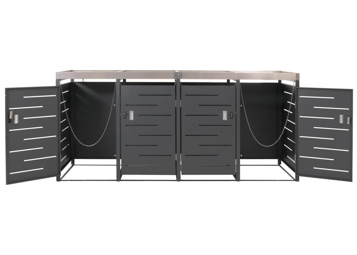 MÜLLTONNENBOX 4er 125x264x84cm 80-240 Liter - Anthrazit, Metall (264/125/84cm) - PROREGAL