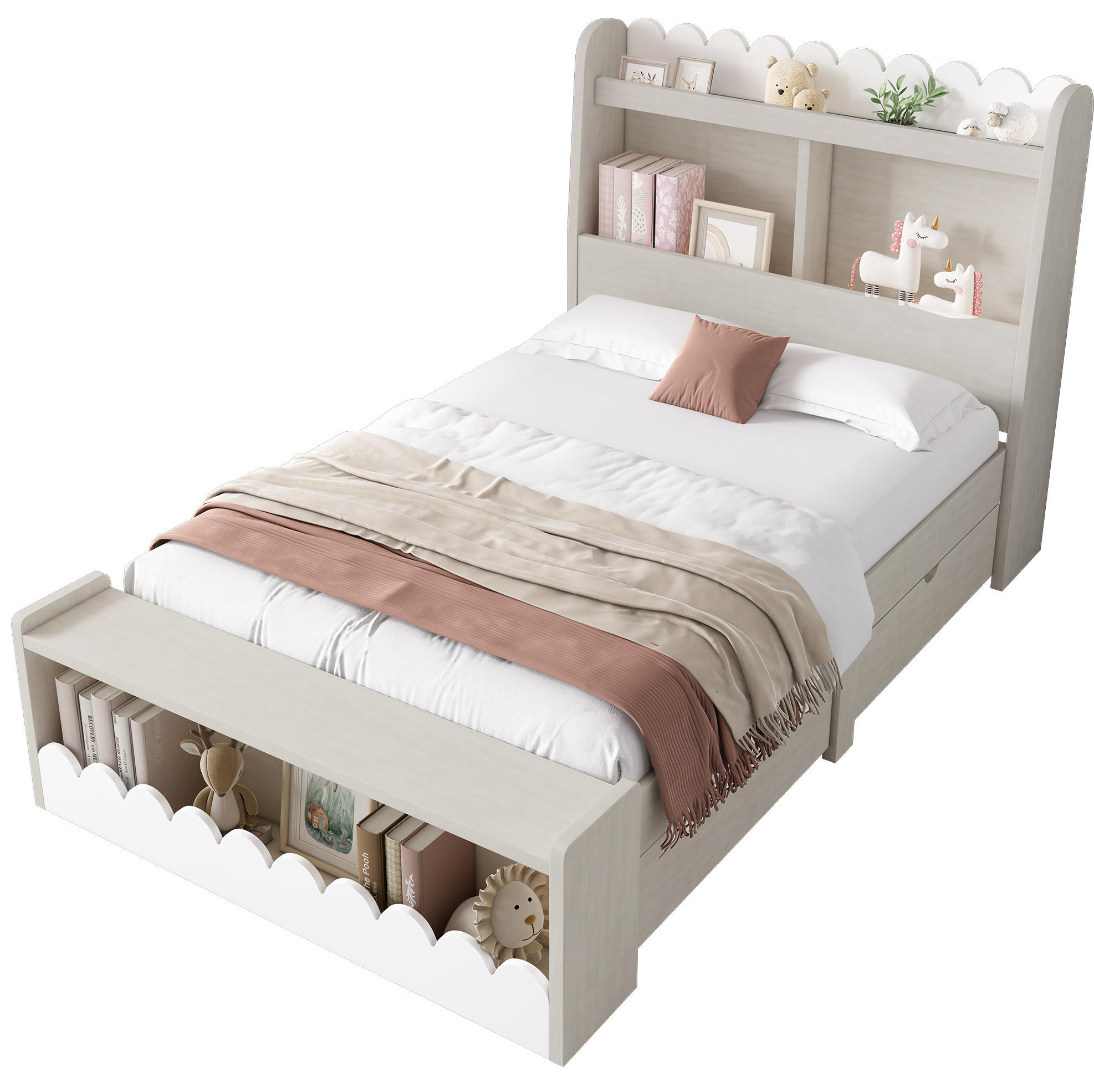 OKWISH DĚTSKÁ postel 90/200 cm bílá a světlý dub z masivu a MDF s úložným prostorem