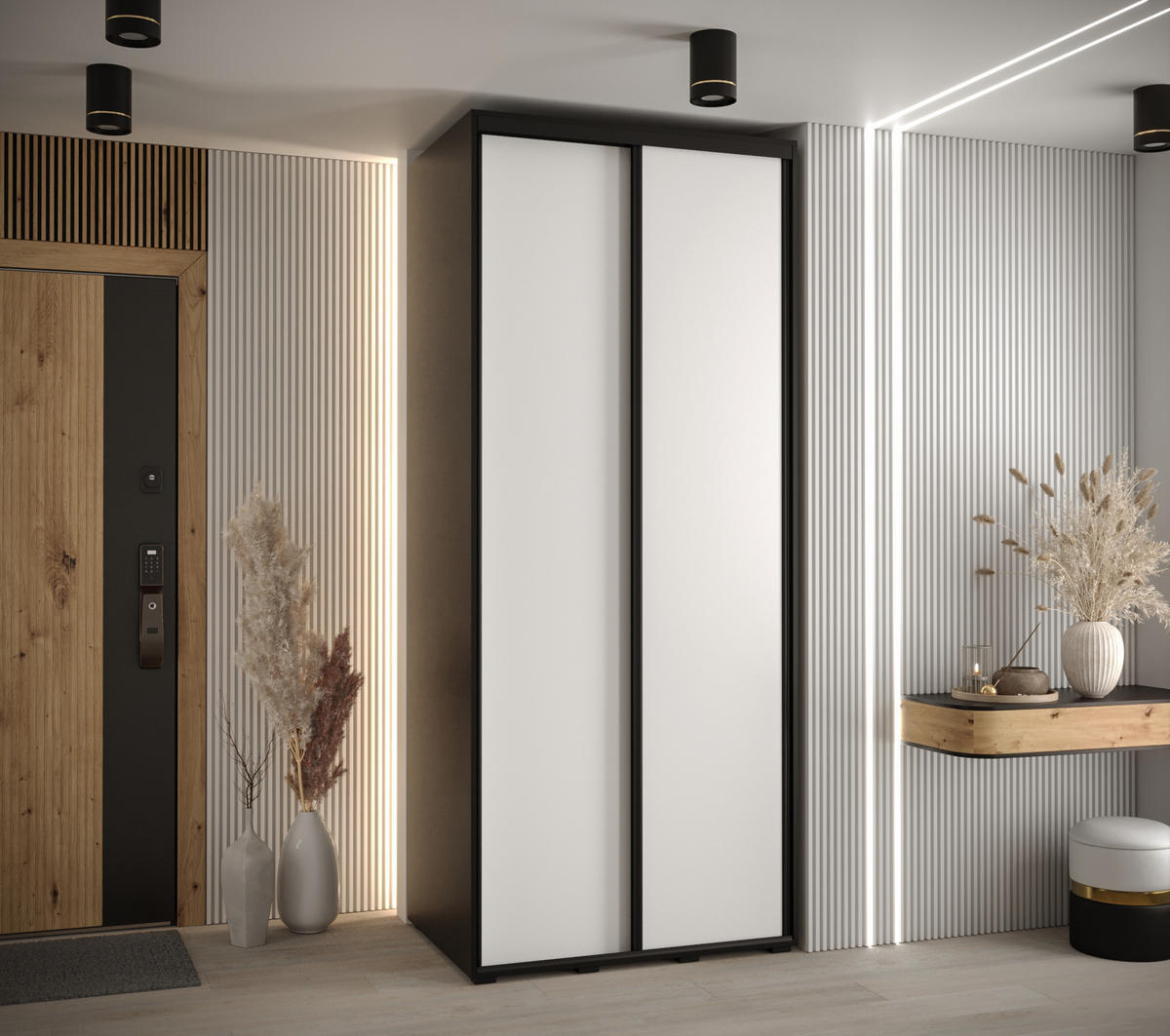 SCHWEBETÜRENSCHRANK 235,2/100/60 2-türig - Schwarz/Weiß, Holz/Metall (100/235/60cm) - Abiks Möbel