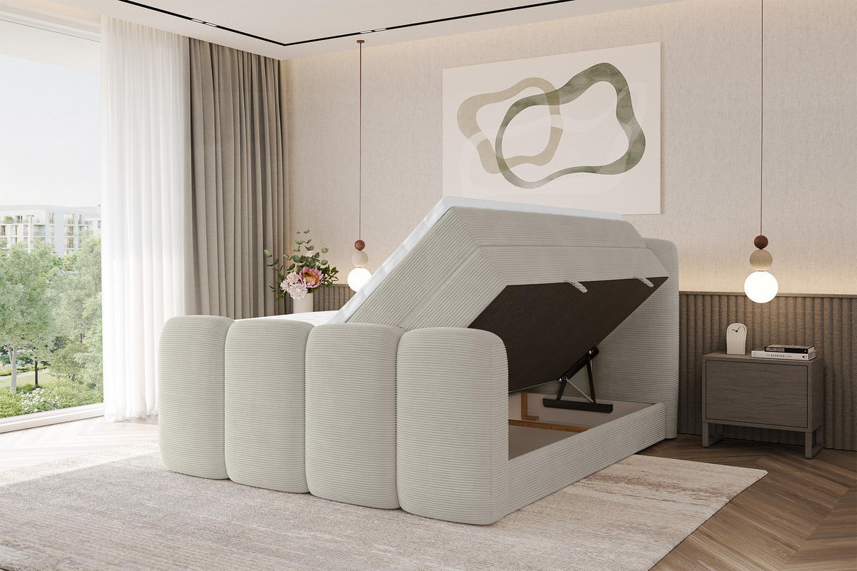 BOXSPRINGBETT mit Matratze H3/H4 - NINA-Z KING - 160x200 cm Creme - Perlmutt, Holzwerkstoff (160/200cm) - ALTDECOR