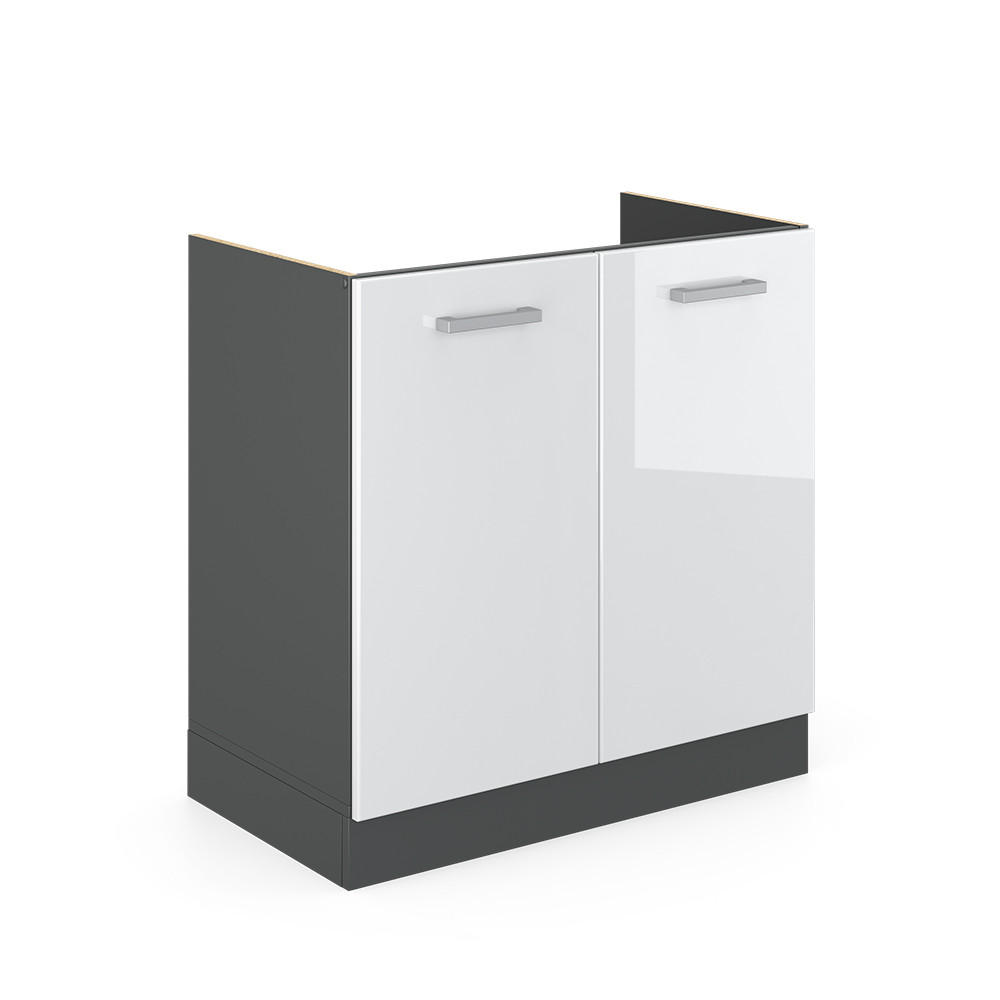 SPÜLENUNTERSCHRANK R-Line Weiß Hochglanz 80 cm ohne AP - Weiß Hochglanz/Anthrazit, Holzwerkstoff (80/81.6/46cm) - Vicco