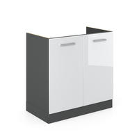 SPÜLENUNTERSCHRANK R-Line Weiß Hochglanz 80 cm ohne AP - Weiß Hochglanz/Anthrazit, Holzwerkstoff (80/81.6/46cm) - Vicco