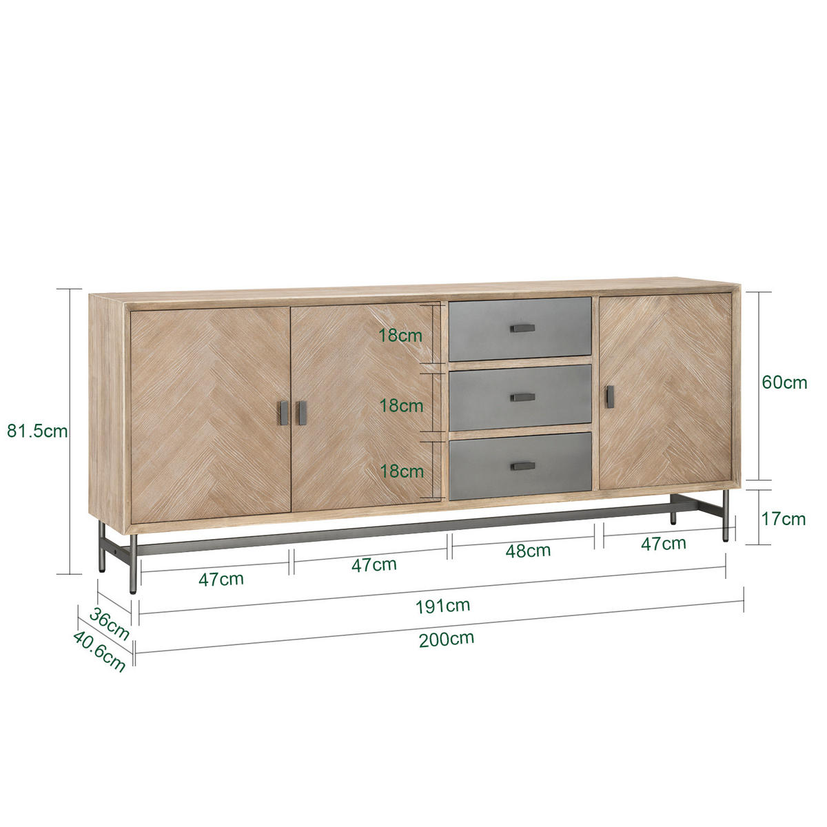 SIDEBOARD Natur - Naturfarben, Holzwerkstoff (200/81.5/40.6cm) - SoBuy
