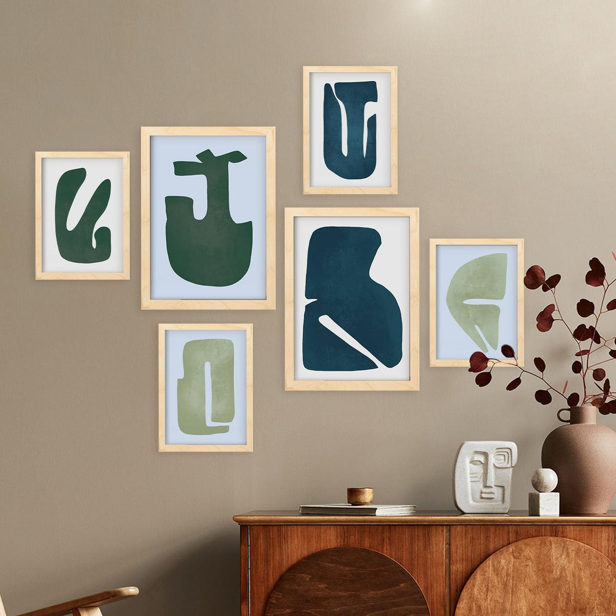 POSTER Set Mit 6 Feine Geschicklichkeit A3 & A4 Rahmen Aus Hellem Holz - Beige, Papier (29/3cm) - Nacnic