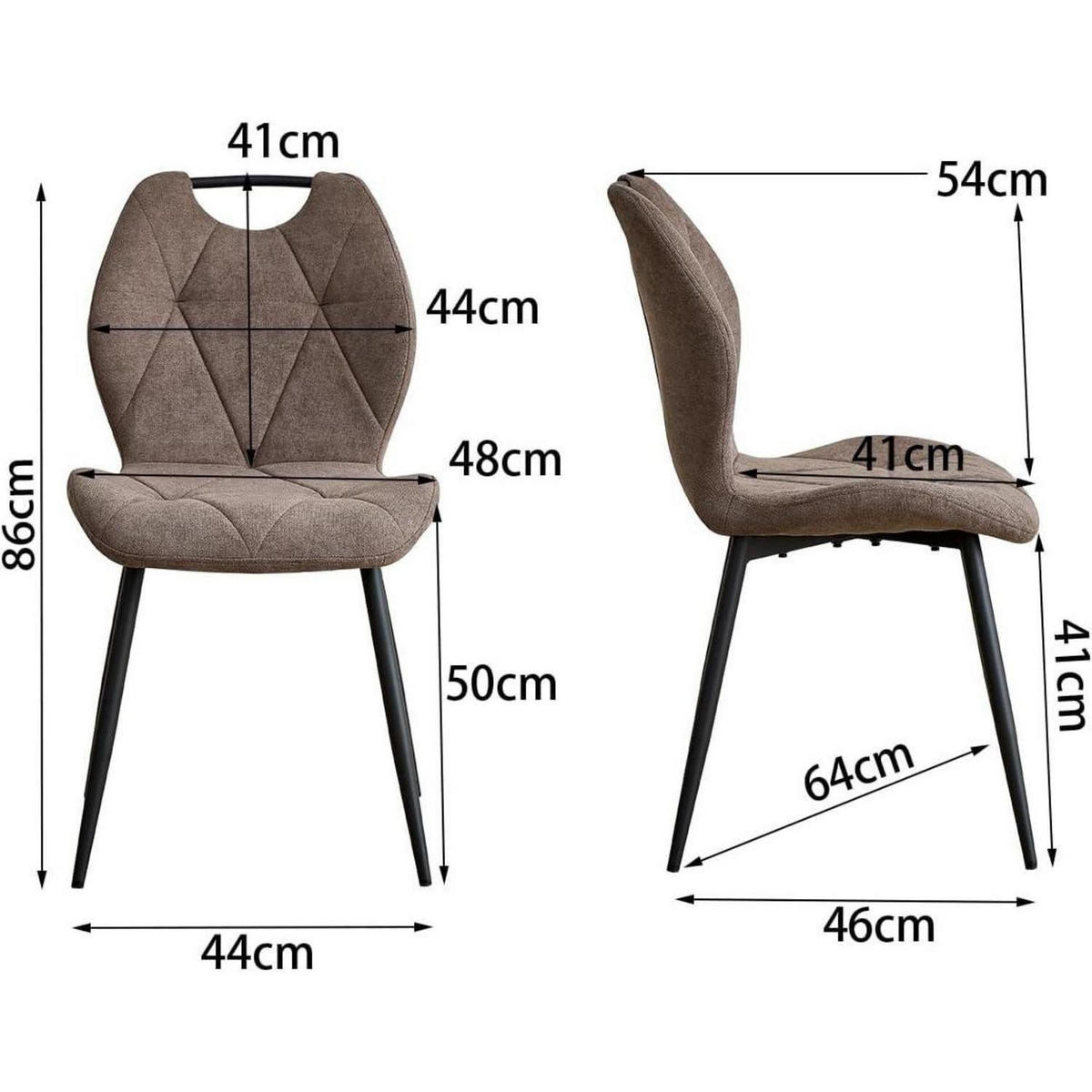 ESSZIMMERSTUHL 8er-Set Braun Skandinavisch Stoff Metallbeine Rautenmuster Griff - Braun, Textil (44/86/48cm)