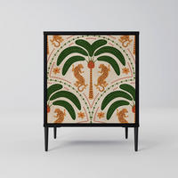 SIDEBOARD DANCING PREDATORS, Schwarz, 57,5x42x72,5 cm, Schwarze Metallfüße - Multicolor/Schwarz, Holzwerkstoff/Metall (57.5/72.5/42cm) - SpaceRebels