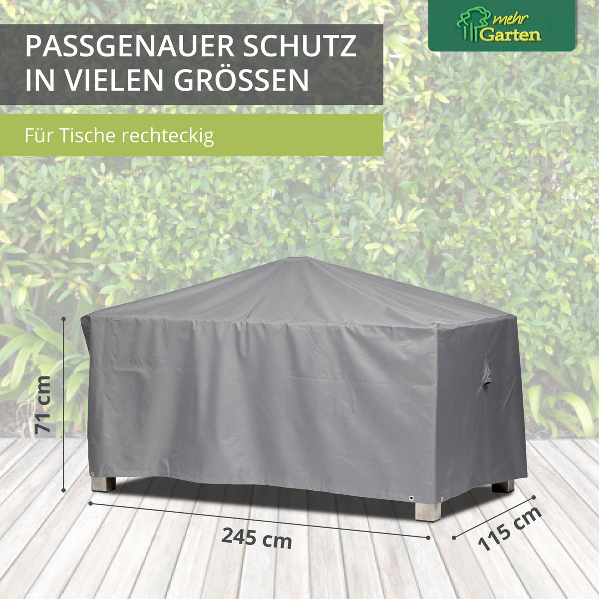 SCHUTZHÜLLE für Gartentisch Rechteckig SHP-20051 - Grau, Kunststoff (185/71/105cm) - mehr Garten