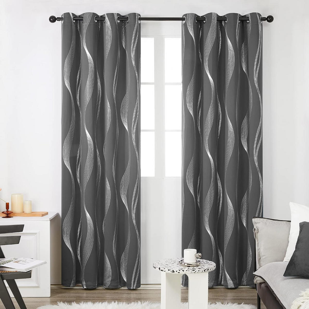 VERDUNKELUNGSVORHANG – Dunkelgrau – 132 cm x 213 cm – 2 Schal - Grau, Textil (132/213cm)