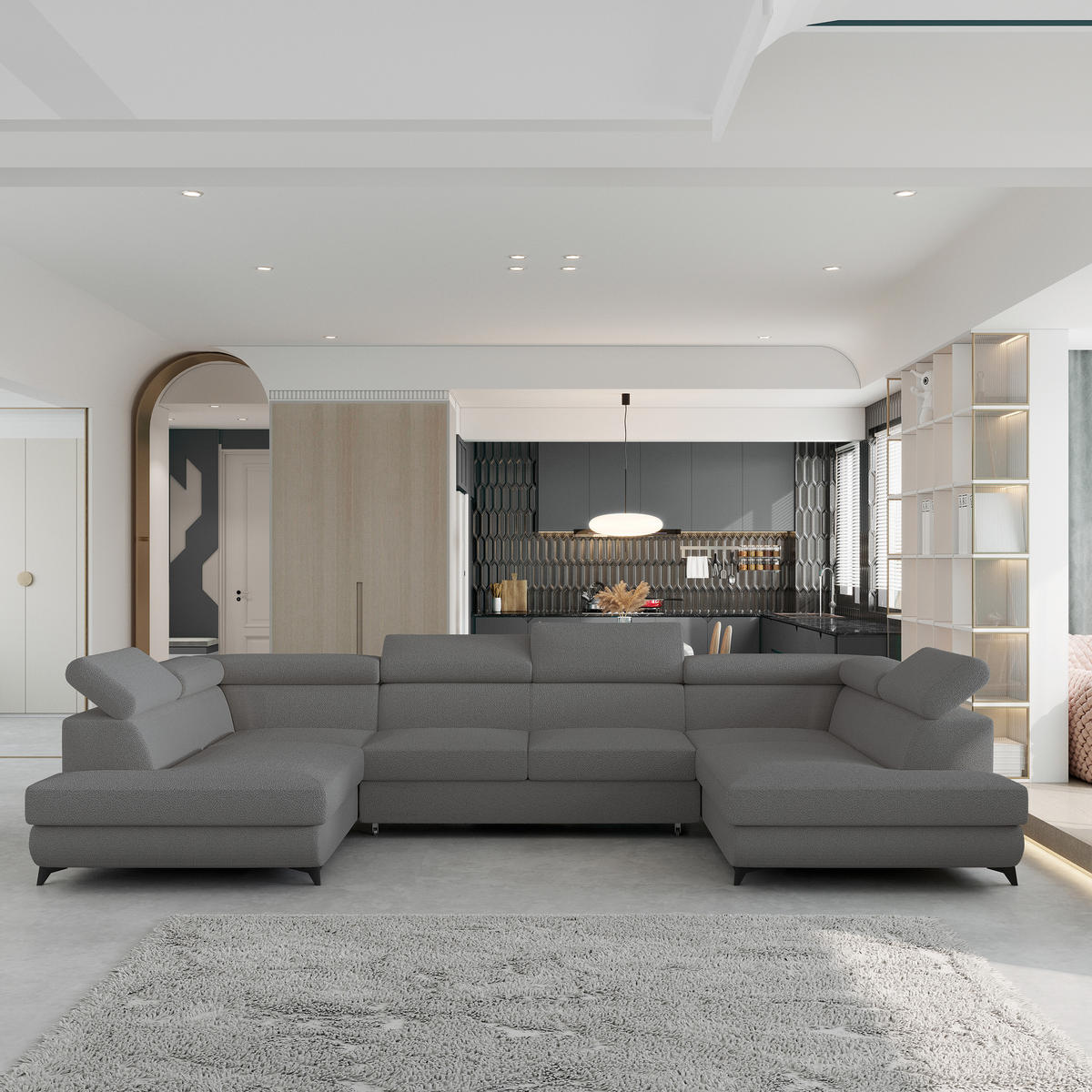 ROHOVÁ SEDAČKA VINTESSA šedá - šedá/černá, kov/dřevo (323/190cm) - MASSENO