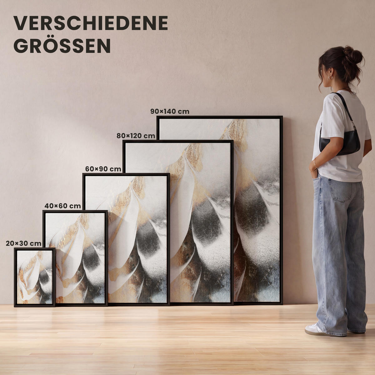 LEINWAND Bilder mit Rahmen - Luxus - Abstrakt - Gold - Weiß - 100x150 - Goldfarben, Textil (100/150cm) - MuchoWow