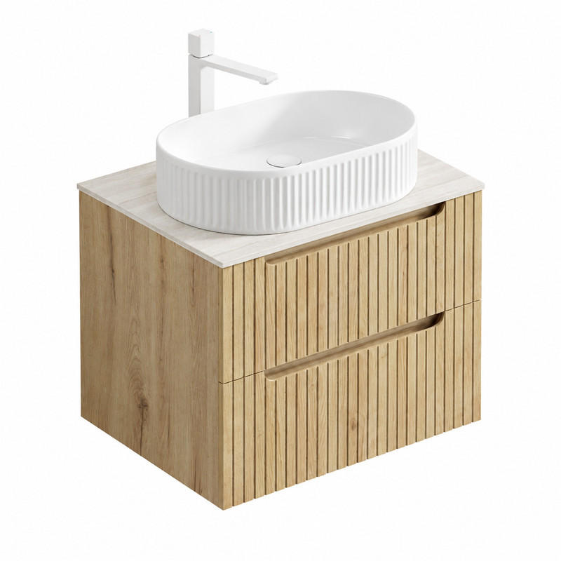 WASCHTISCH mit Doppel-Schublade Keramik Sinterstein White Oak - Weiß, Holzwerkstoff (46/62.2/60cm) - Beauniv