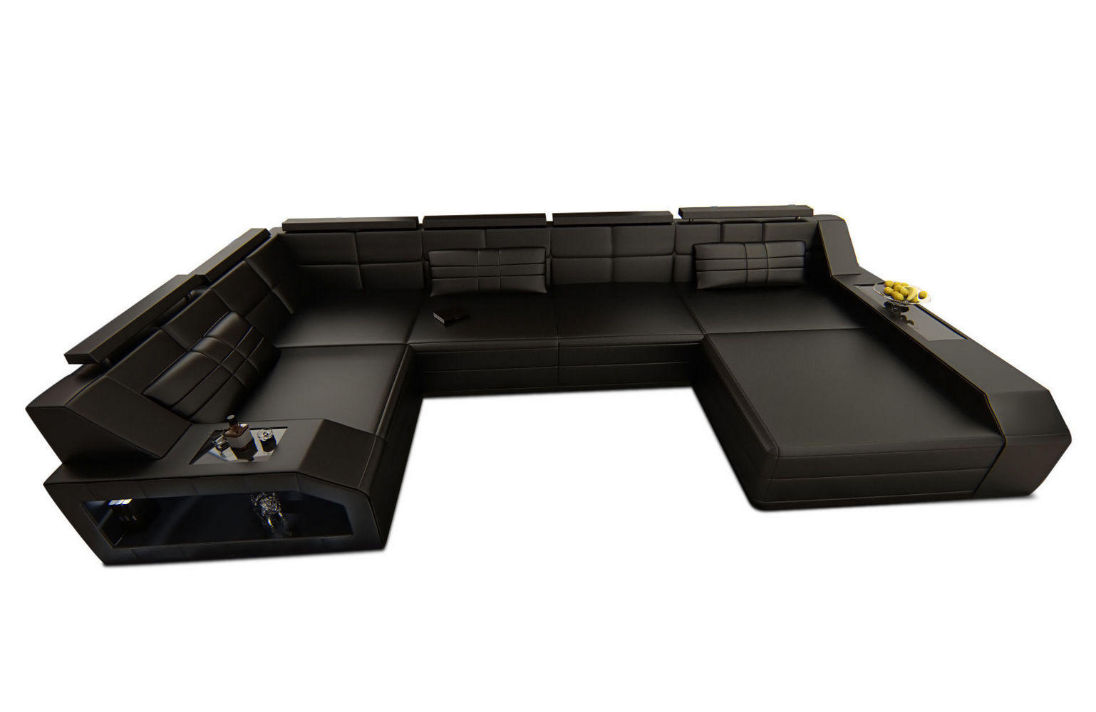 WOHNLANDSCHAFT Arezzo U - Schwarz, Leder (380/86/197cm) - Sofa Dreams