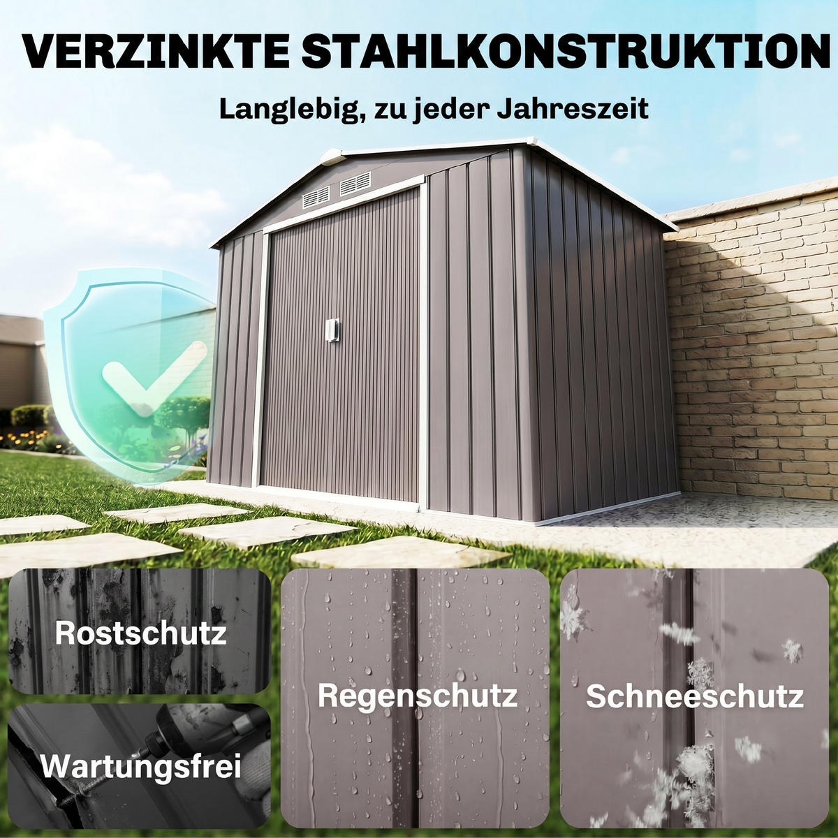 GARTENHAUS Grau 1 Stück - Grau, Kunststoff/Metall (130/185/213cm) - GiPP