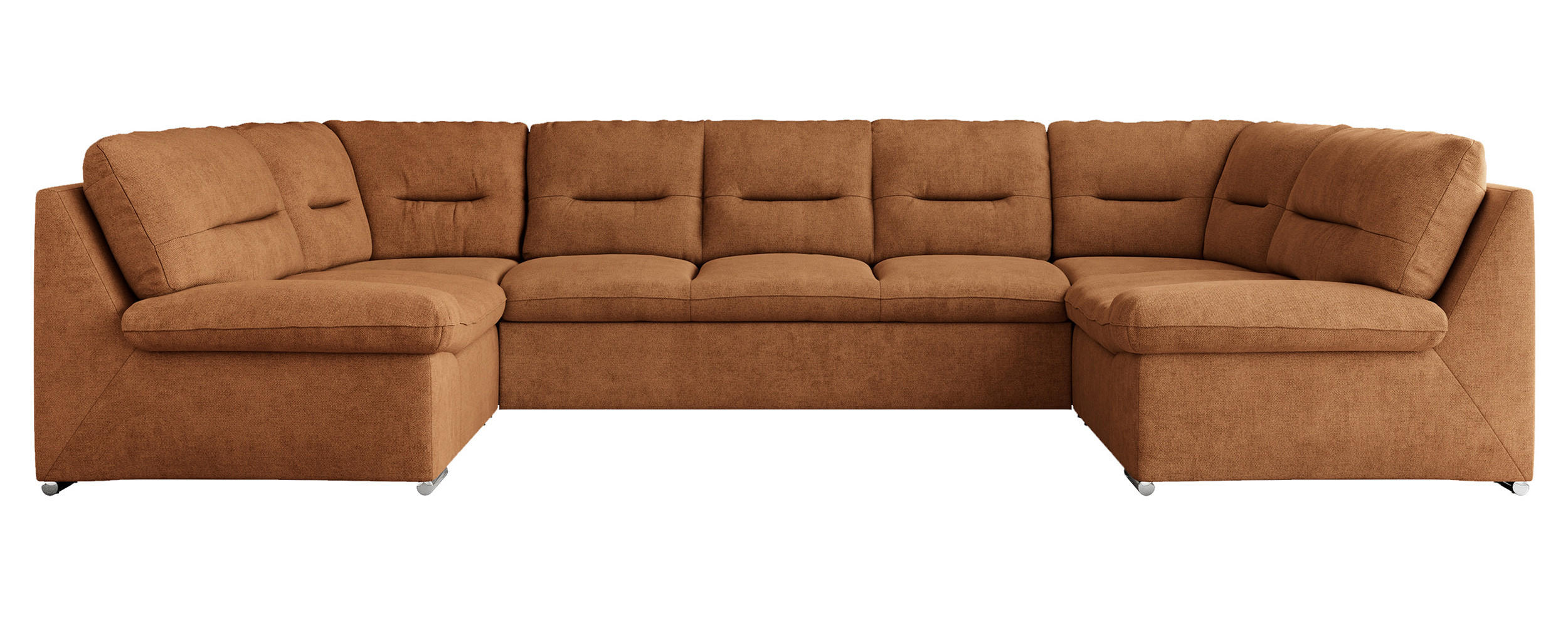 WOHNLANDSCHAFT COMODO U Orange Struktur - Silberfarben/Orange, Textil/Metall (340/93/206cm) - MKS