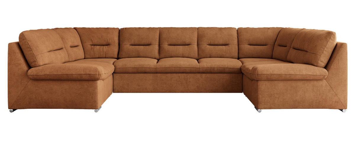 WOHNLANDSCHAFT MORBIDO U Orange Struktur - Silberfarben/Orange, Textil/Metall (340/93/206cm) - MKS