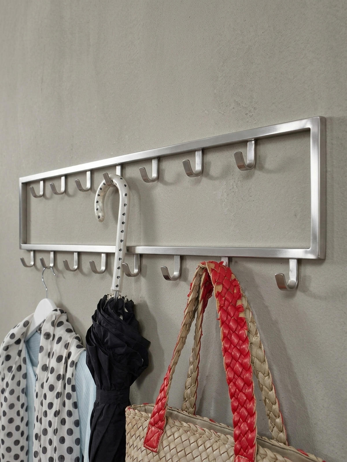WANDGARDEROBE Metall Silber Modern mit 15 Haken - Silberfarben, Metall (80/20/4cm) - KADIMA DESIGN