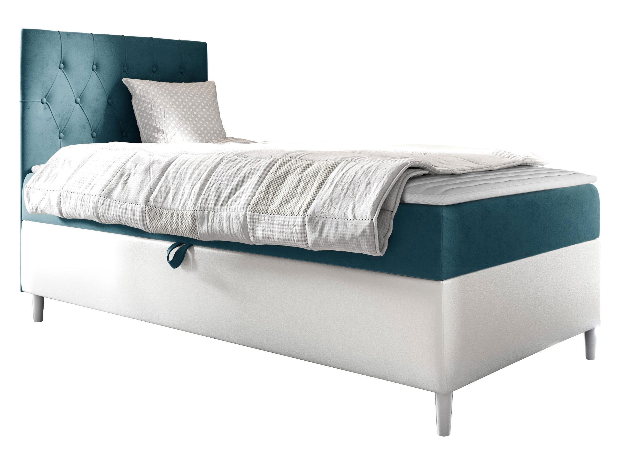 BOXBETT Filip Junior 1, Seite zum Öffnen des Bettkastens: Links - Türkis/Weiß, Holz (90/200cm) - MIRJAN24