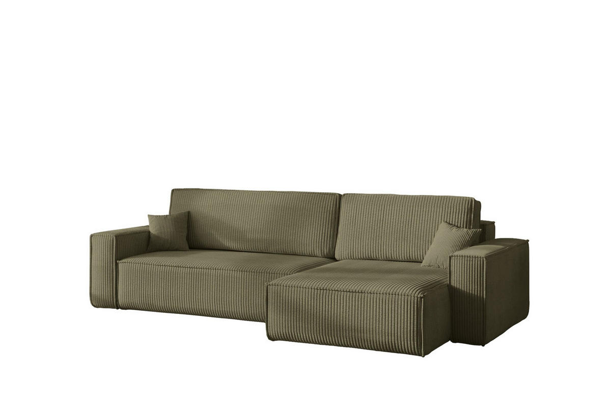 ECKSOFA Mit Schlaffunktion Und Bettkasten, Eckcouch BEST XL Stoff Poso Dicker Cord Olive Rechts - Schwarz/Olivgrün, Holz/Kunststoff (274/142cm) - Kaiser Möbel