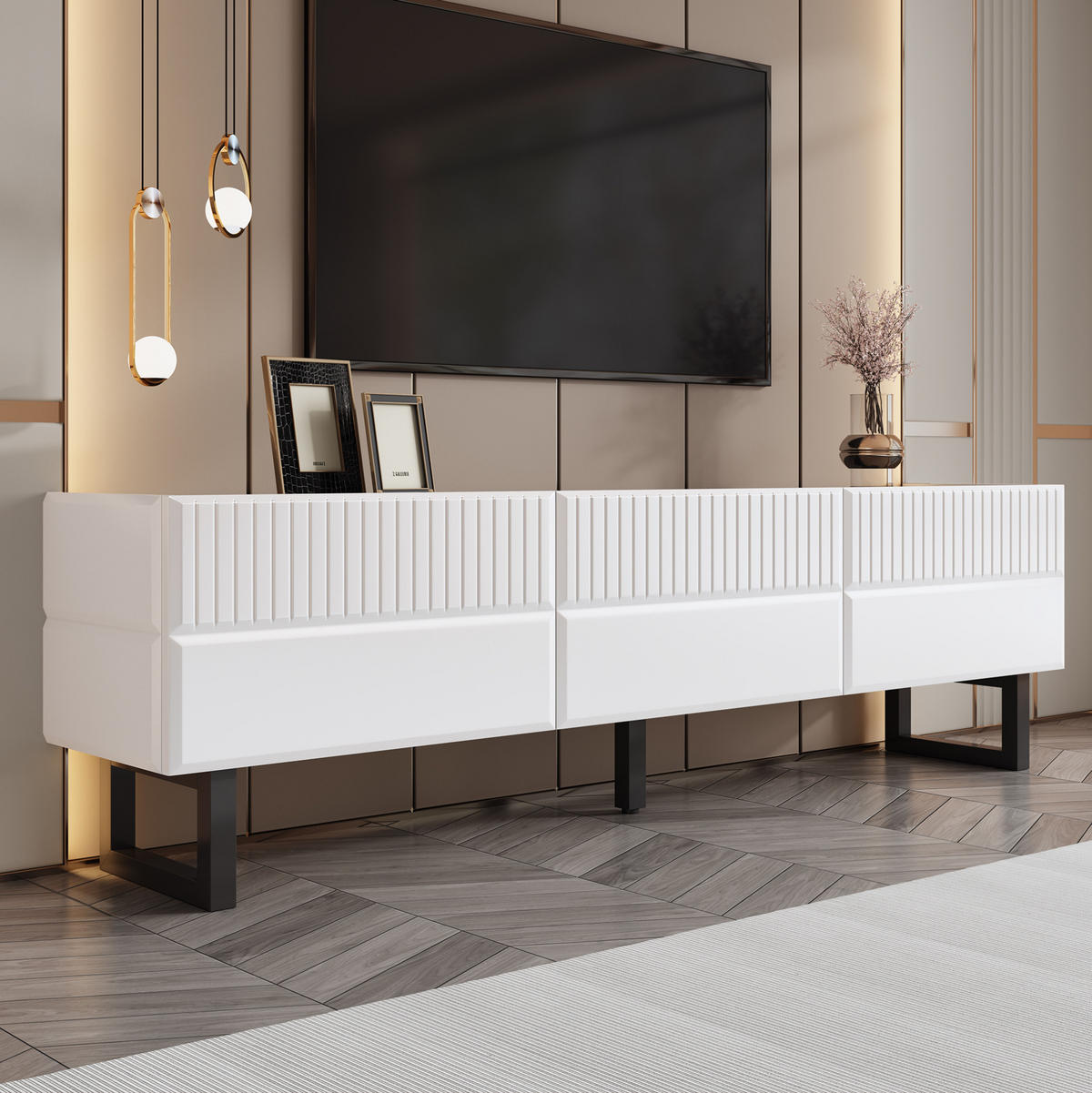 TV-SCHRANK in Schwarz-Weiß mit 3 Schubladen und Metallbeinen 170/35/47 cm - Weiß, Holzwerkstoff (170/47/35cm) - Redom