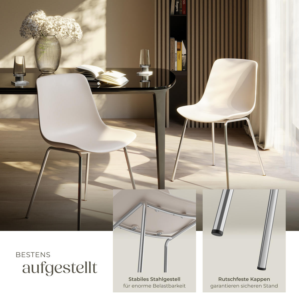 KUNSTSTOFFSTUHL 2er Set Mave 46 x 55 x 80 5 cm taupe/chrom - Taupe, Textil (46/80.5/55cm) - tectake
